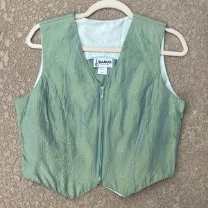 Vintage Banjo Shimmering Vest Zip Up Western Boho Size Medium
